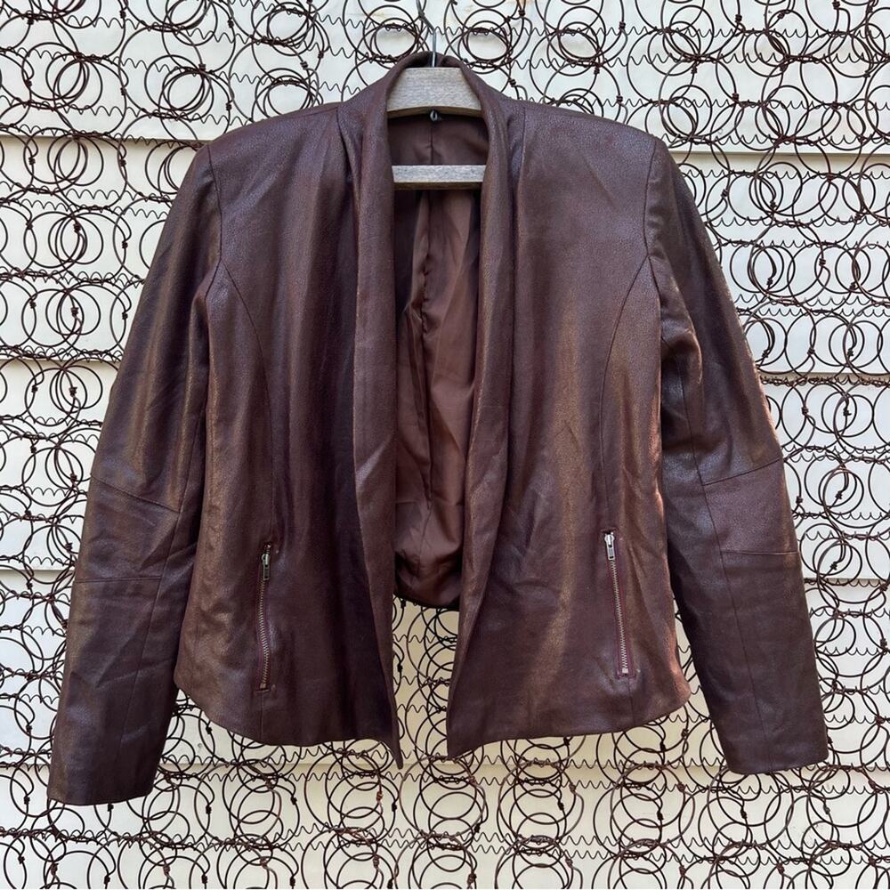 Waverly Grey chocolate brown faux leather blazer jacket western moto 6